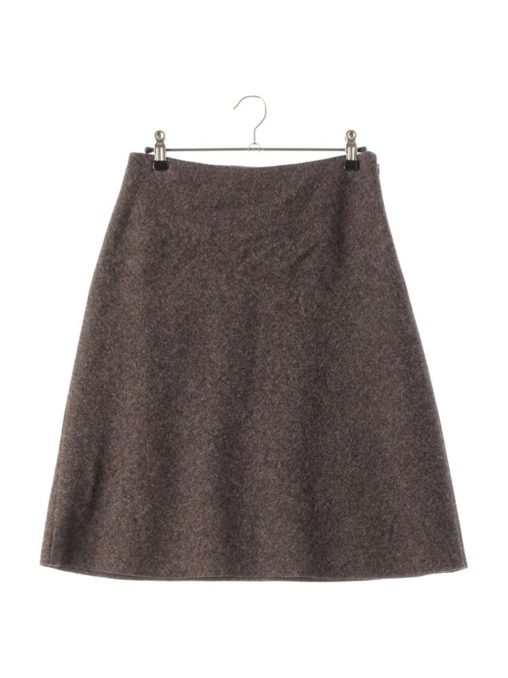 Miu Miu Wool Melton Back Logo Midi Skirt Dark Brown Mocha 38